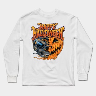 Spooky Pumpkin Skull Halloween Simple Costume Gift Long Sleeve T-Shirt